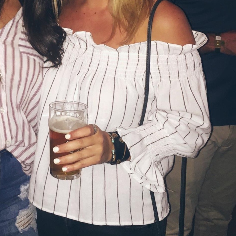 Ecru Lab Off the Shoulder Striped Blouse